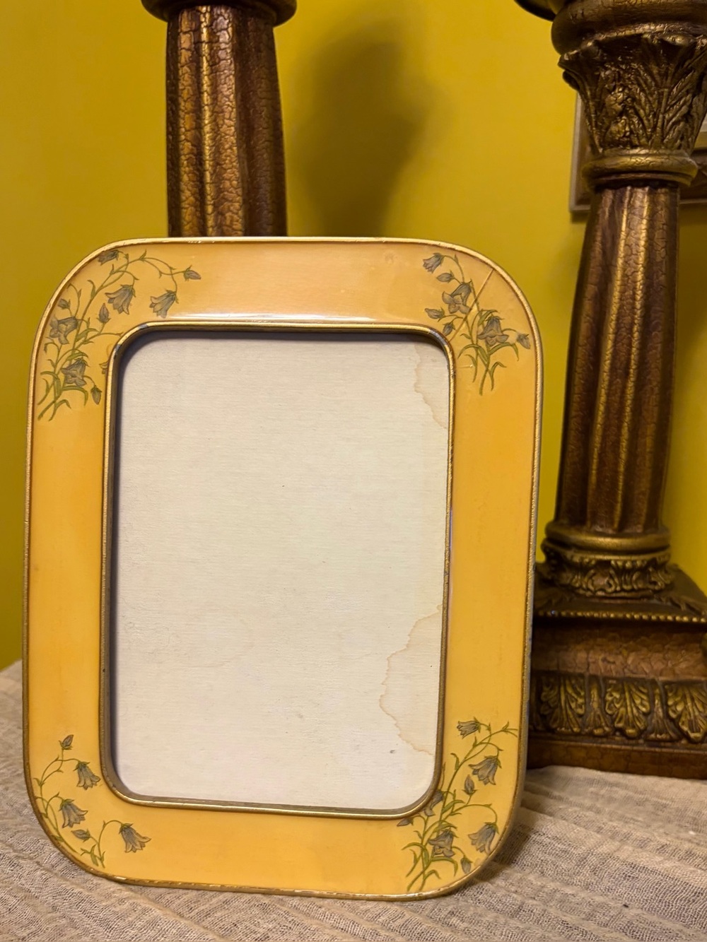 Vintage 1970s Lord and Taylor Enamel Floral Picture Frame Yellow Botanical 5x7